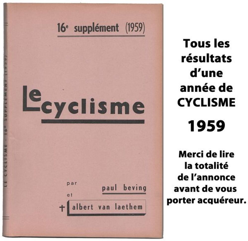 V&Eacute;LO, CYCLISME :Tous les r&eacute;sultats de 1959 Livres et BD