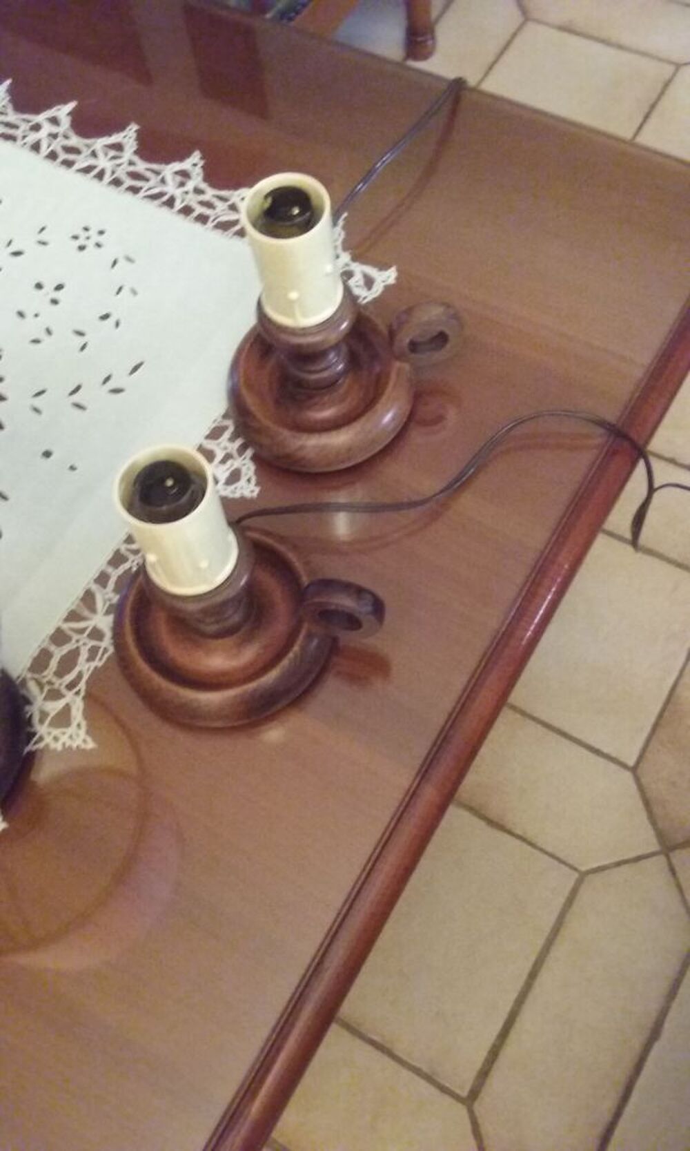 3 lampes "chandelle" en bois Décoration
