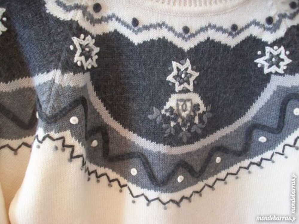 Pull laine &eacute;cru gris Ren&eacute; Derhy Taille M Vêtements