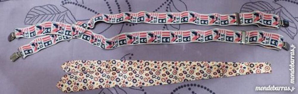 Bretelles US + cravate EN TISSU IMPRIME/VINTAGE Bijoux et montres