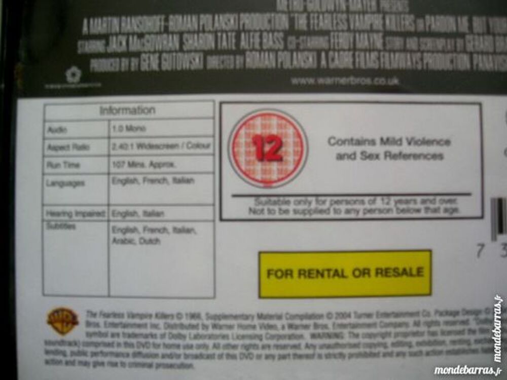 DVD LE BAL DES VAMPIRES - Roman POLANSKI DVD et blu-ray