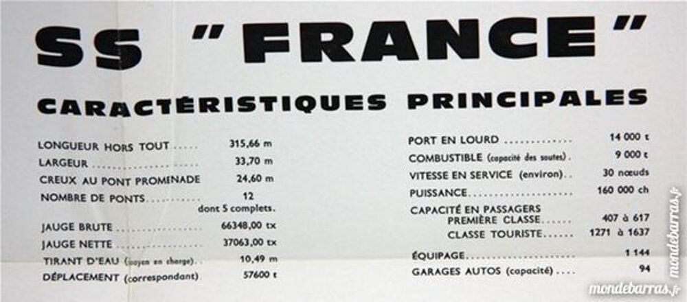 &Eacute;CORCH&Eacute; DU PAQUEBOT FRANCE ( pi&egrave;ce originale pas c 