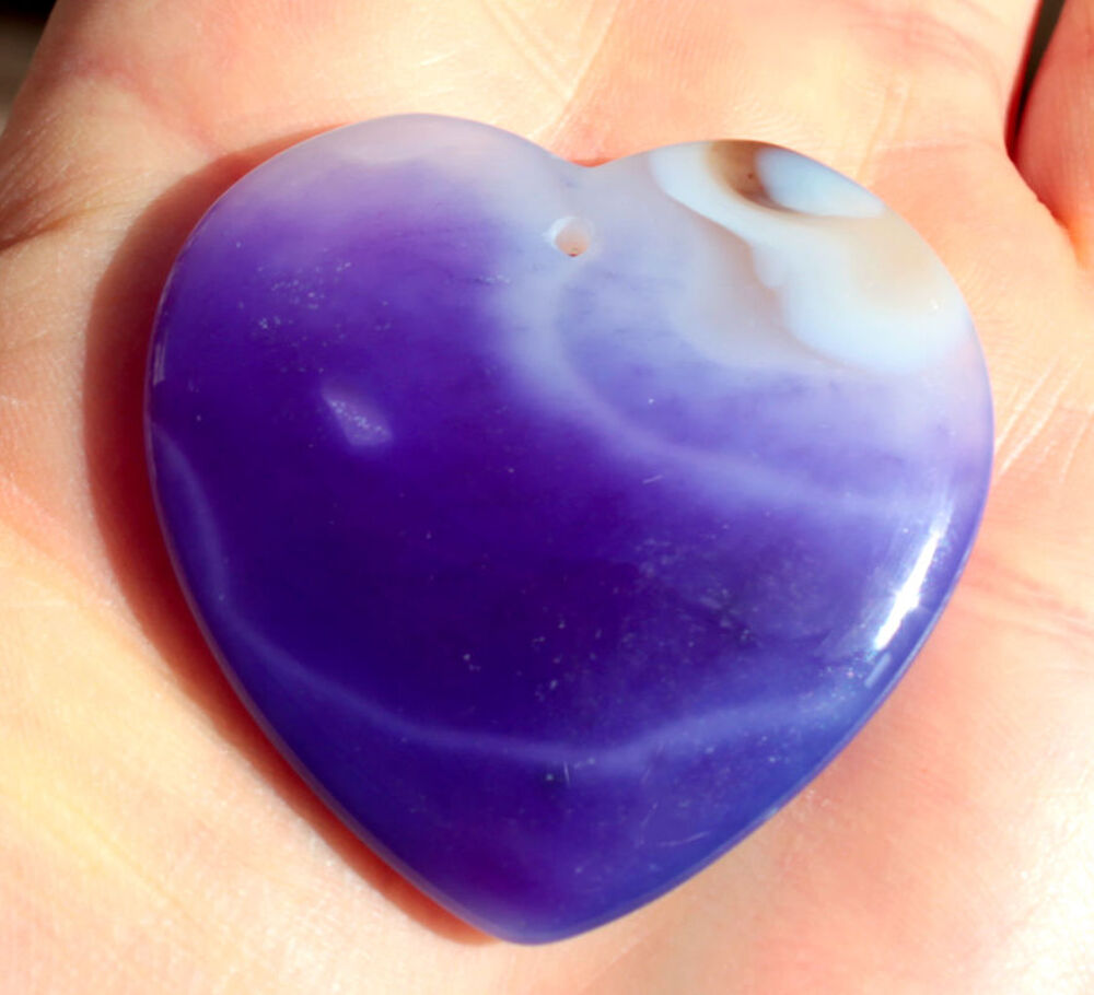 GRAND COEUR PENDENTIF en AGATE VIOLETTE Bijoux et montres