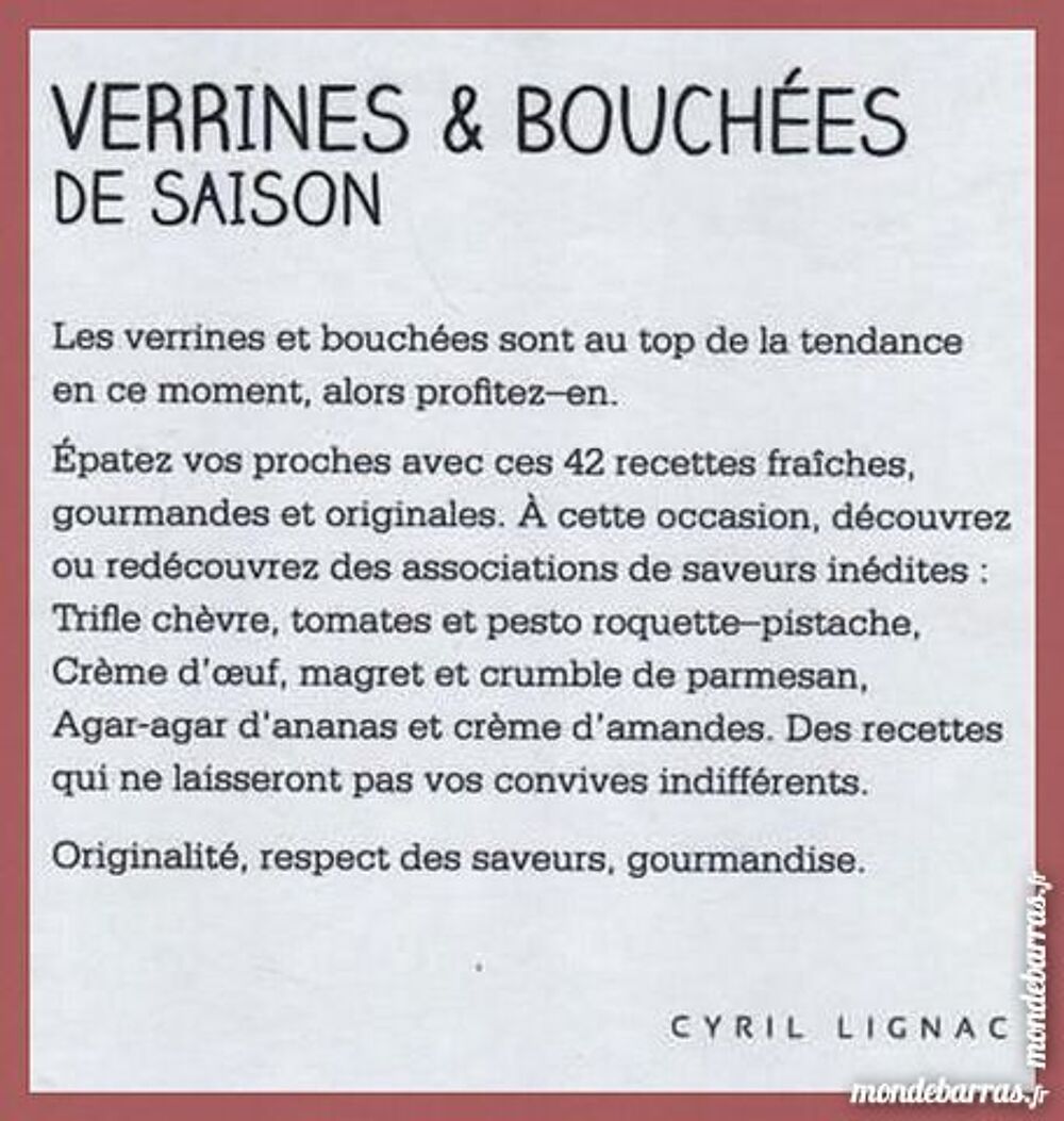 CYRIL LIGNAC : verrines et bouch&eacute;es - CUISINE Livres et BD
