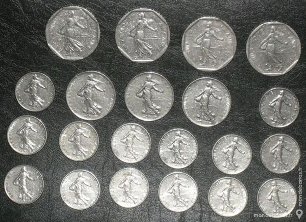 21 pi&egrave;ces de type Semeuse (50cts, 1 Fr et 2 Frs) 