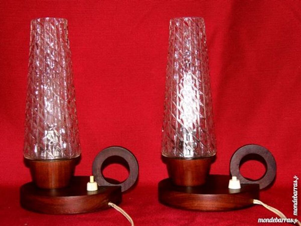 2 lampes scandinave bois et verre vintage Décoration