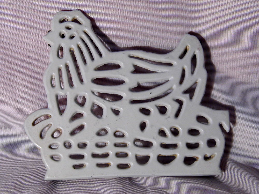 DESSOUS PLAT POULE BLANCHE PANIER VINTAGE RETRO Décoration