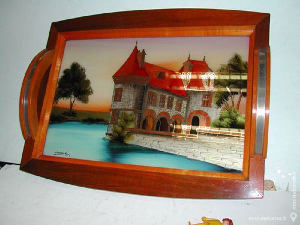 Ancien plateau art d&eacute;co DOPE peint sous verre Décoration