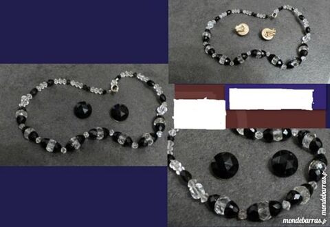 PARURE vintage perles cristal, jais B.O + collier 20 Écuisses (71)