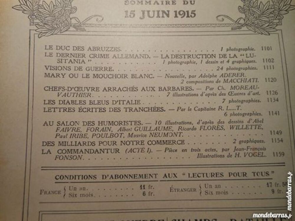 lecture pour tous du 15 juin 1915 pa26 Livres et BD