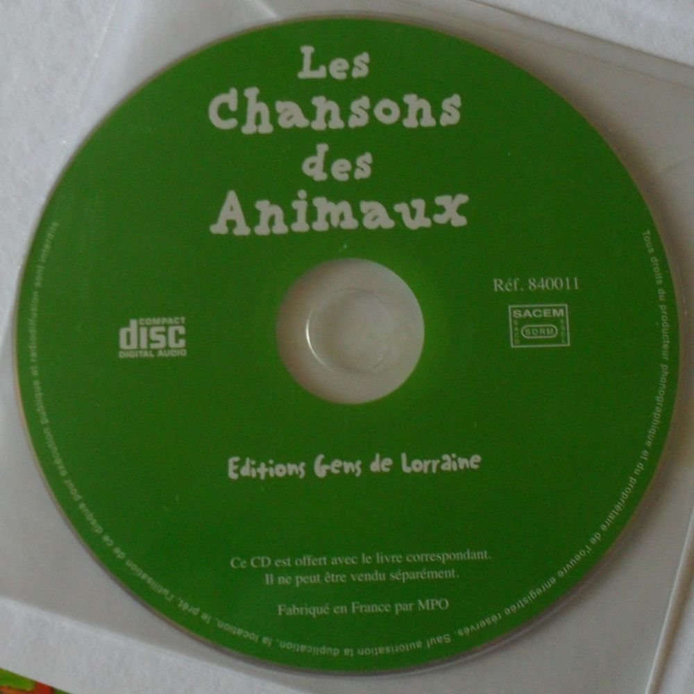 Livre + CD "LES CHANSONS DES ANIMAUX Gens de Lorraine Livres et BD
