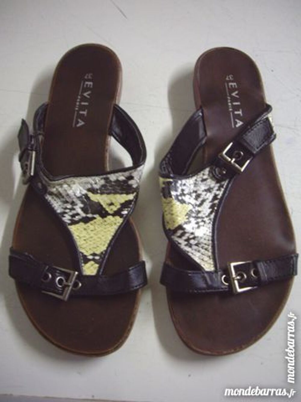 Mules l&eacute;zard&eacute;s Gris/Jaune pt 37 - neuves- Chaussures