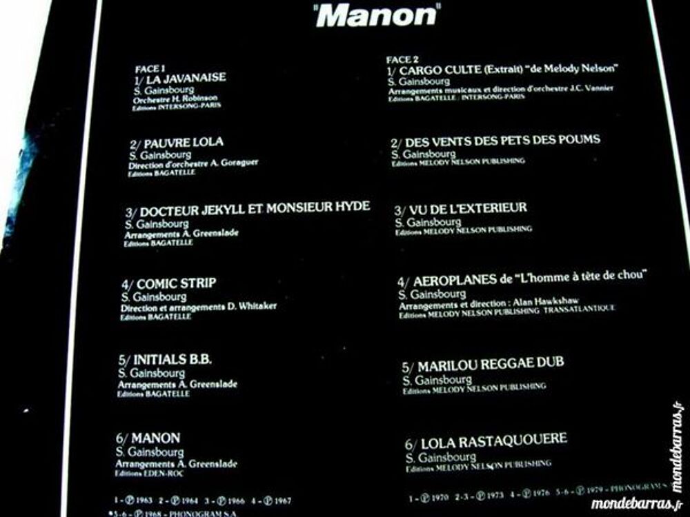 33 TOURS SERGE GAINSBOURG Manon Album Or CD et vinyles