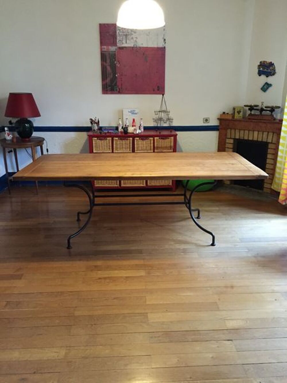 Table ch&ecirc;ne et fer forg&eacute; Meubles