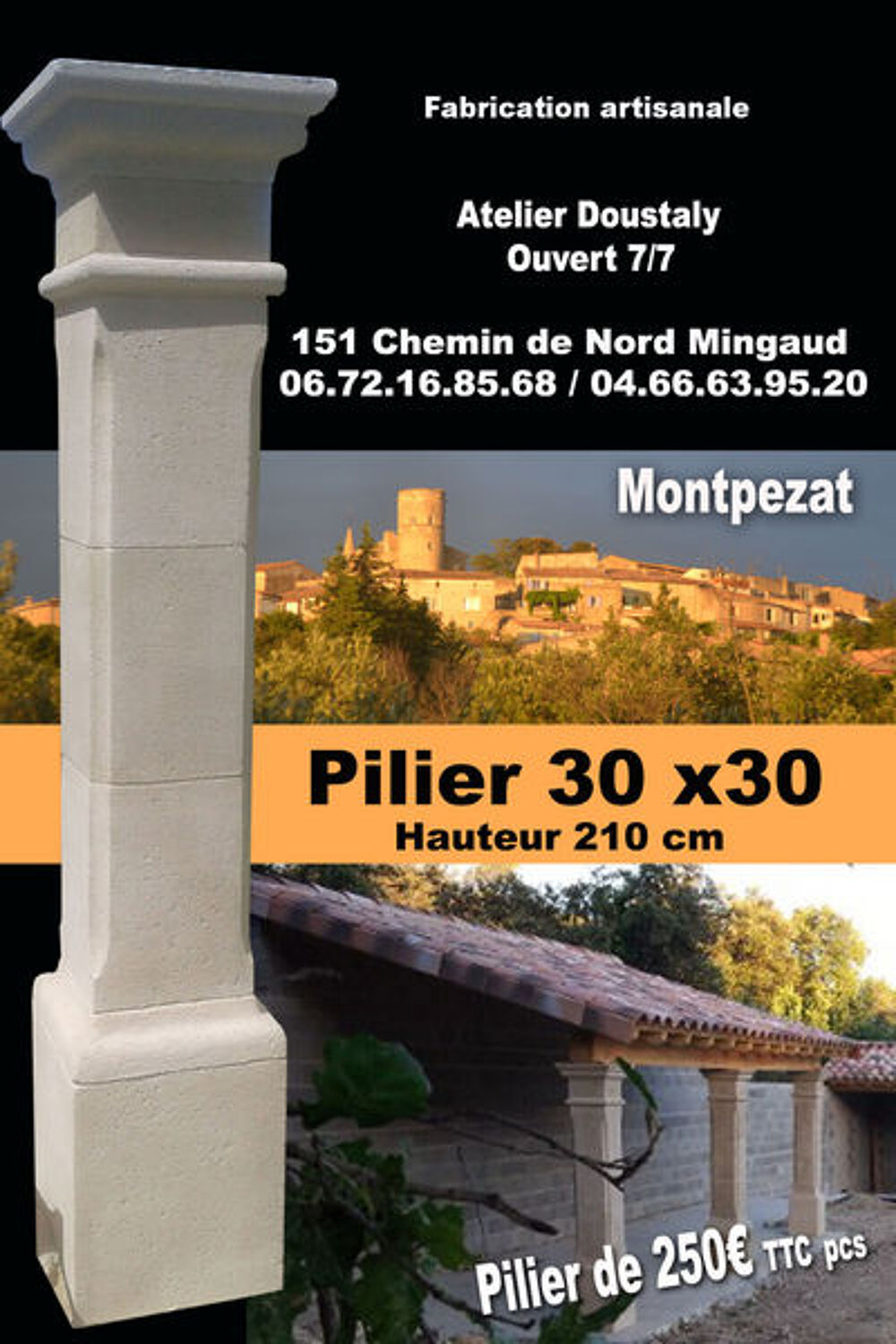 Pilier portail, appentis ou abris piscine H 210 CM Bricolage