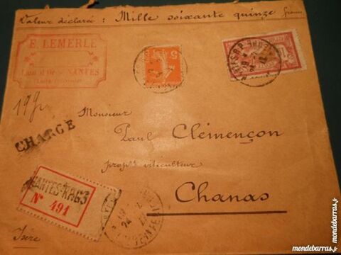 timbres sur lettre cachetée 1922    2p46 15 Grézieu-la-Varenne (69)