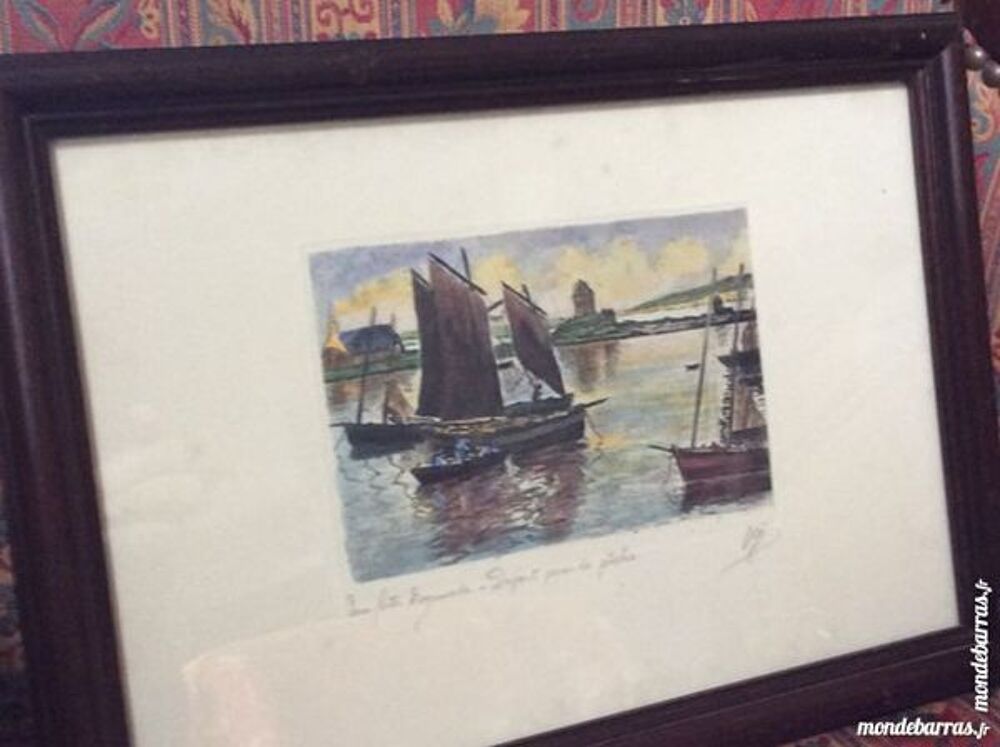 Og&eacute; Gravure couleurs D&eacute;part pour la p&ecirc;che Décoration