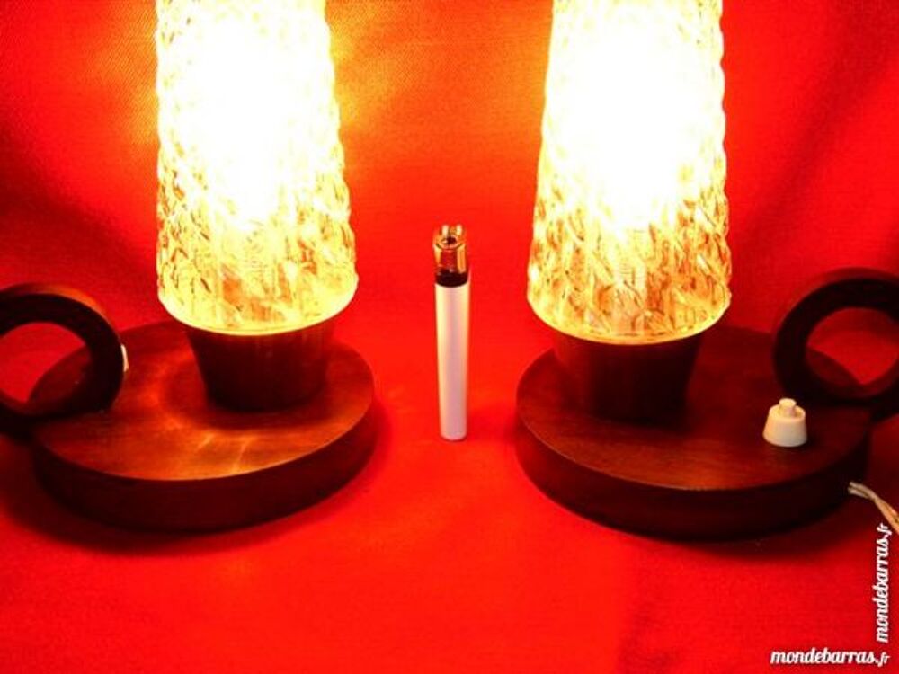2 lampes scandinave bois et verre vintage Décoration