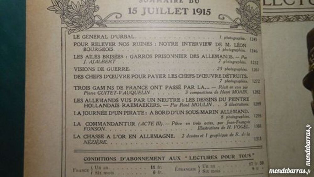 lecture pour tous du 15 juillet 1915 pa34 Livres et BD