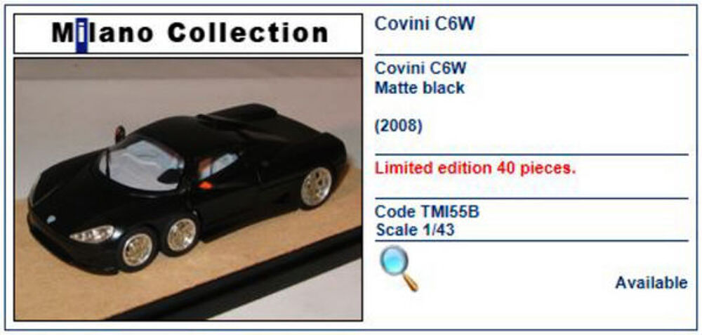COVINI C6W-TECNOMODEL 1/43 Milano collection TMI55B 