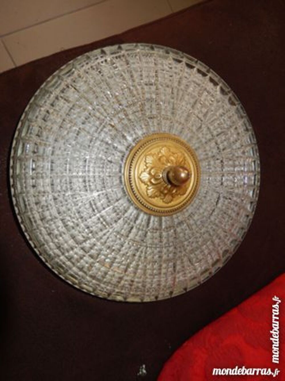 Plafonnier cristal 2 Lampes et bronze Lucien Gau Décoration