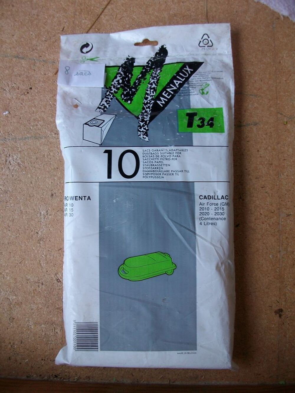 Lot 8 SACS MENALUX T34 pour ASPIRATEUR &agrave; 0,30 €-Neufs Electroménager