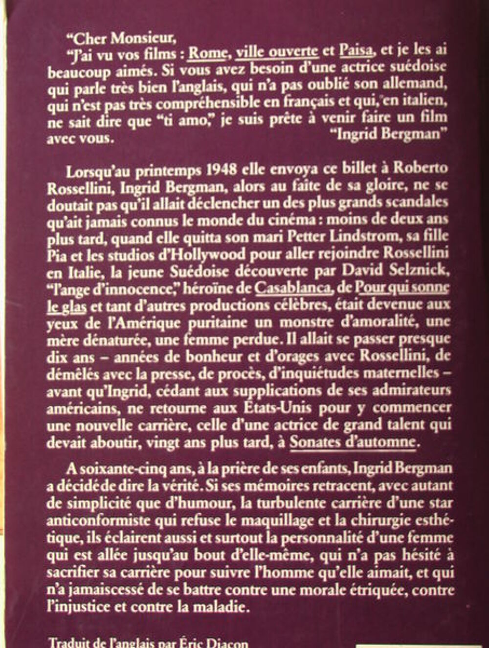 Livre d'Ingrig Bergman "Ma Vie" Livres et BD
