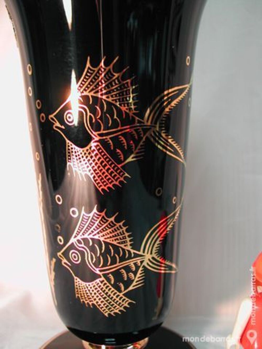 Ancien vase opaline napoleon III decor marine or Décoration