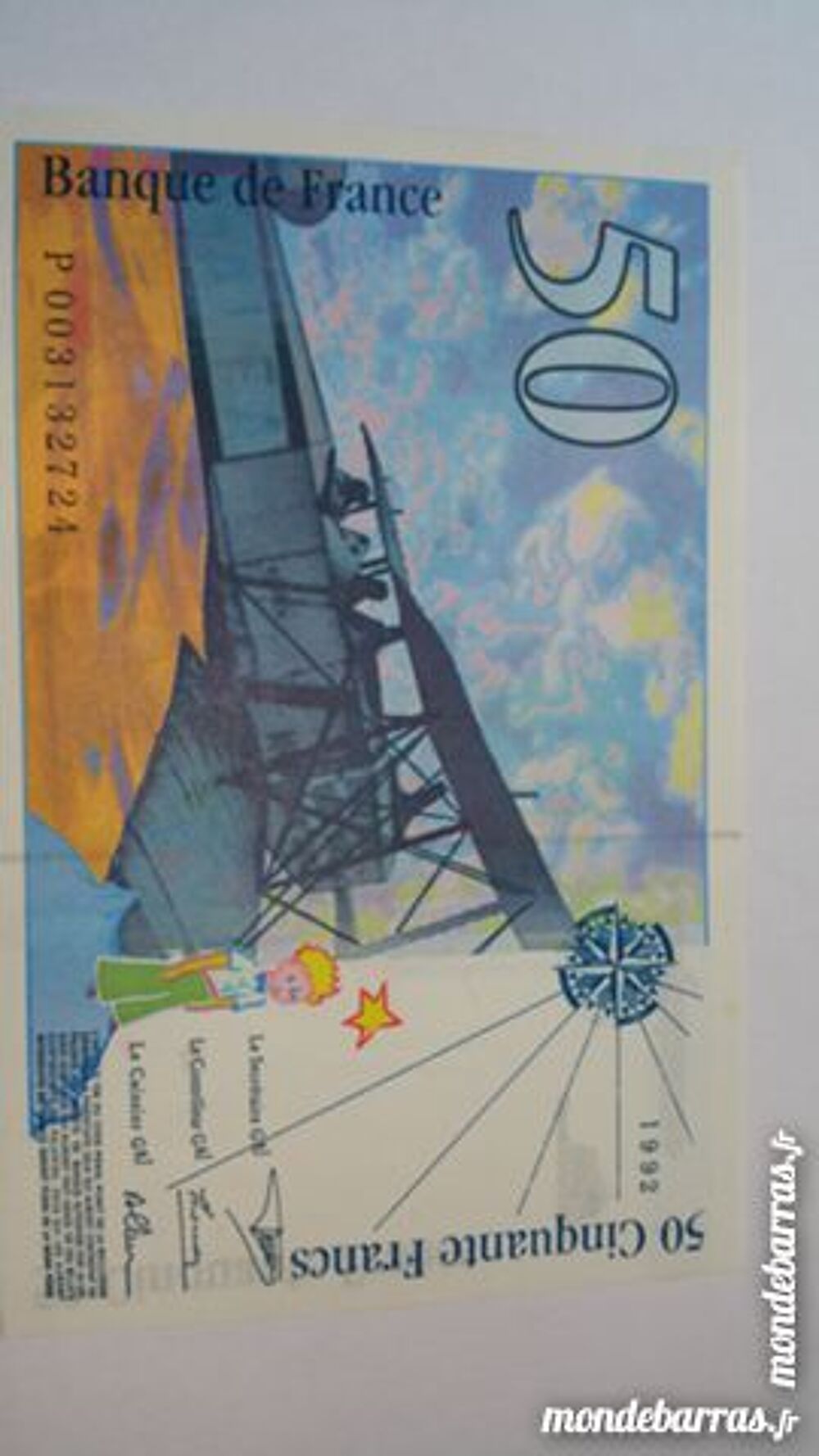 Billet 50 franc bleu fran&ccedil;ais 
