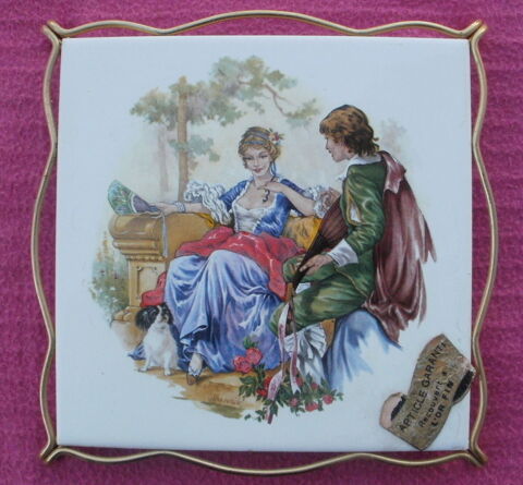 Carreau dessous de plat, scne galante, recouvert  l'or fin 8 Montauban (82)