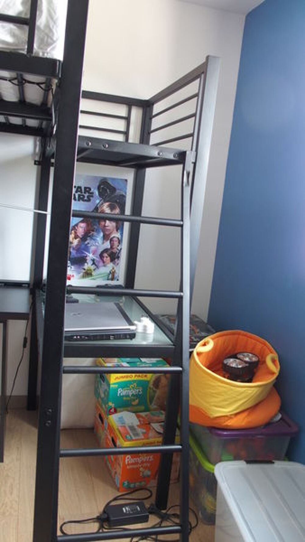 lit mezzanine 2P en metal noir + bureau Meubles