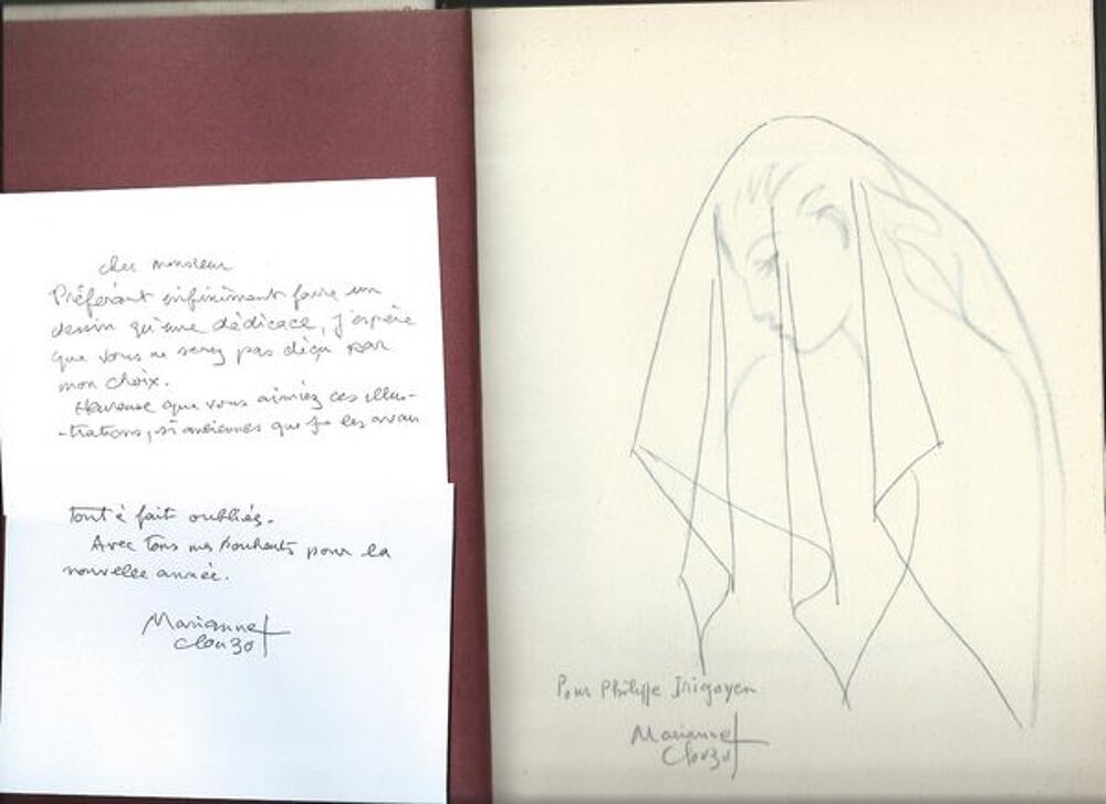 Marianne Clouzot : dessin original sur livre illustr&eacute; 