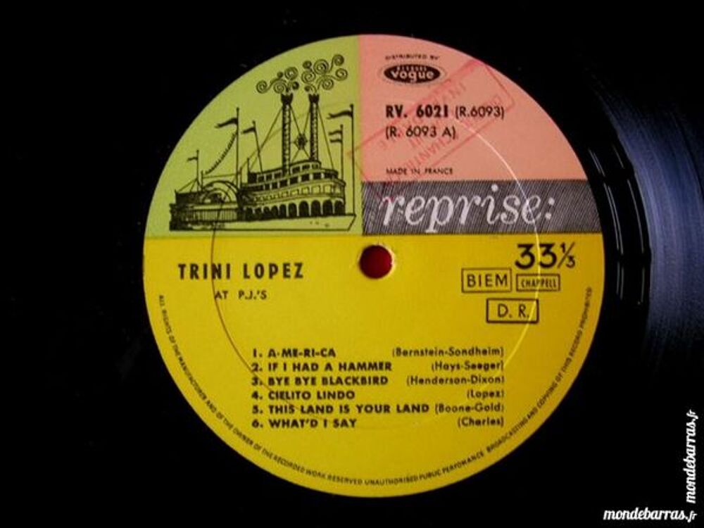 33 TOURS TRINI LOPEZ AT PJ'S CD et vinyles