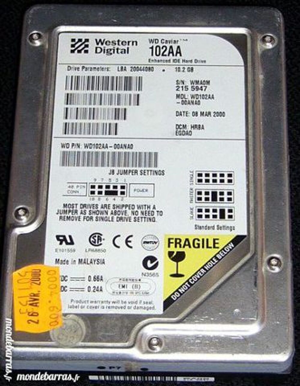 Disque dur ATA WD 102AA-3,5 10,2GB Matriel informatique
