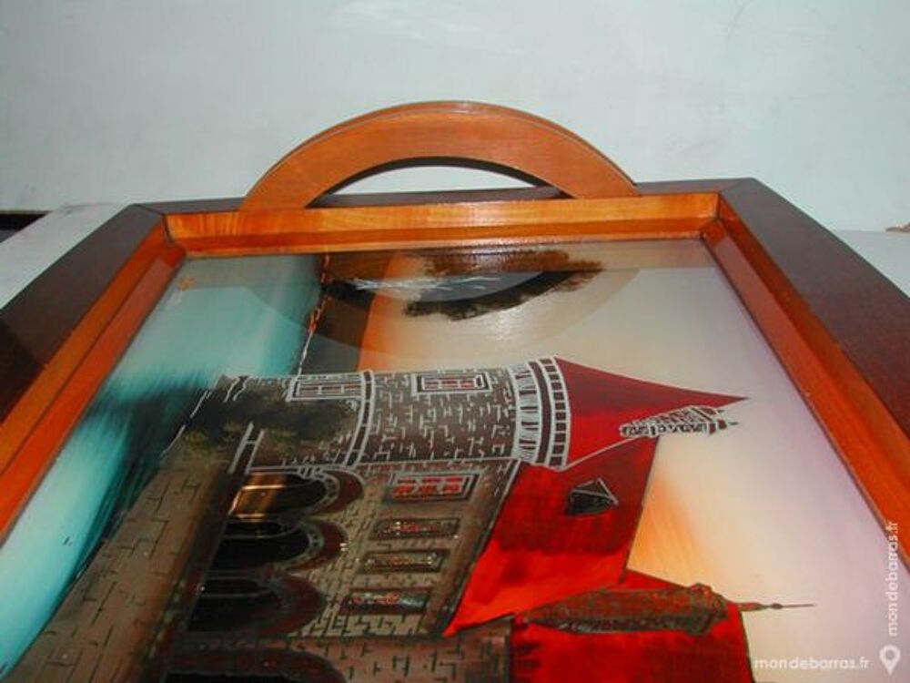 Ancien plateau art d&eacute;co DOPE peint sous verre Décoration