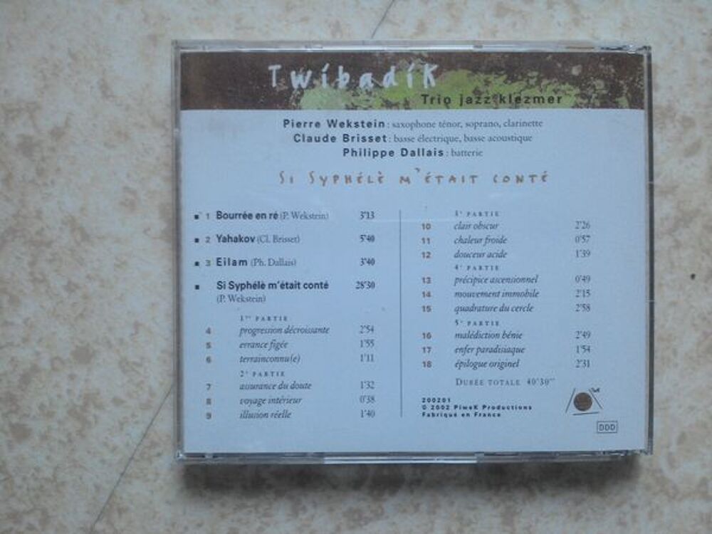 TWIBADIK
TRIO JAZZ KLEZMER
SI SYPH&Eacute;L&Eacute; M'&Eacute;TAIT CONT&Eacute; - 2002 CD et vinyles