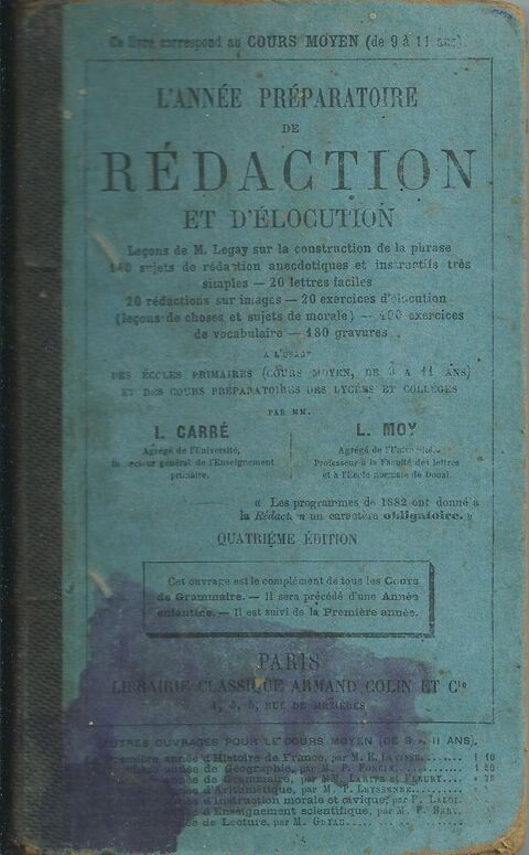 
livre , l�ann�e pr�paratoire de r�daction  1888 8 Tours (37)