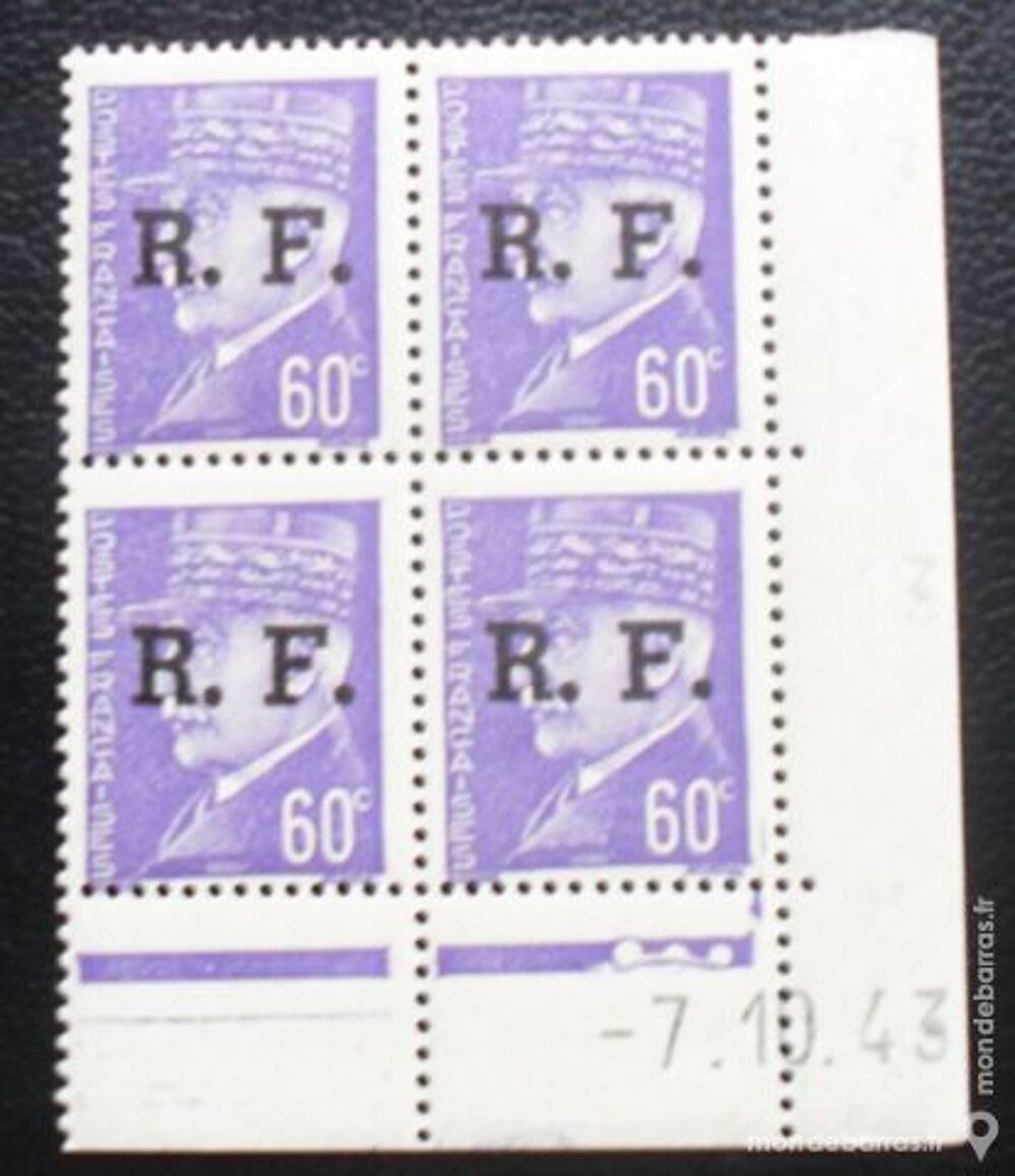 bloc de 4 timbres 1941-1942 P&eacute;tain surcharg&eacute;s R.F. 