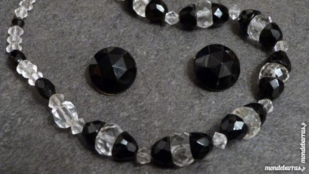 PARURE vintage perles cristal, jais B.O + collier Bijoux et montres