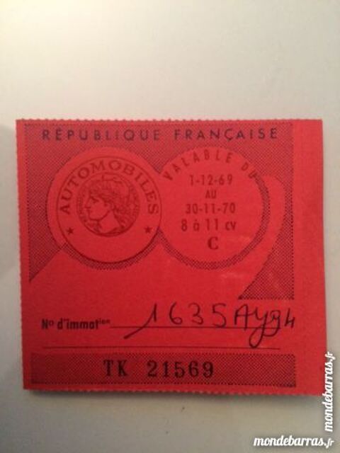 Ancienne vignette automobile de 1969 - 1970 5 Nice (06)