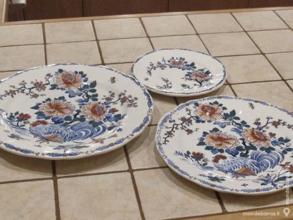 Assiettes fa&icirc;ence de Gien dessin &laquo;au Coq&raquo; Cuisine
