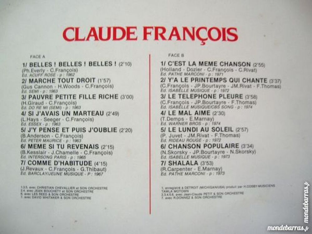 33 TOURS CLAUDE FRANCOIS - Edition DIAL CD et vinyles