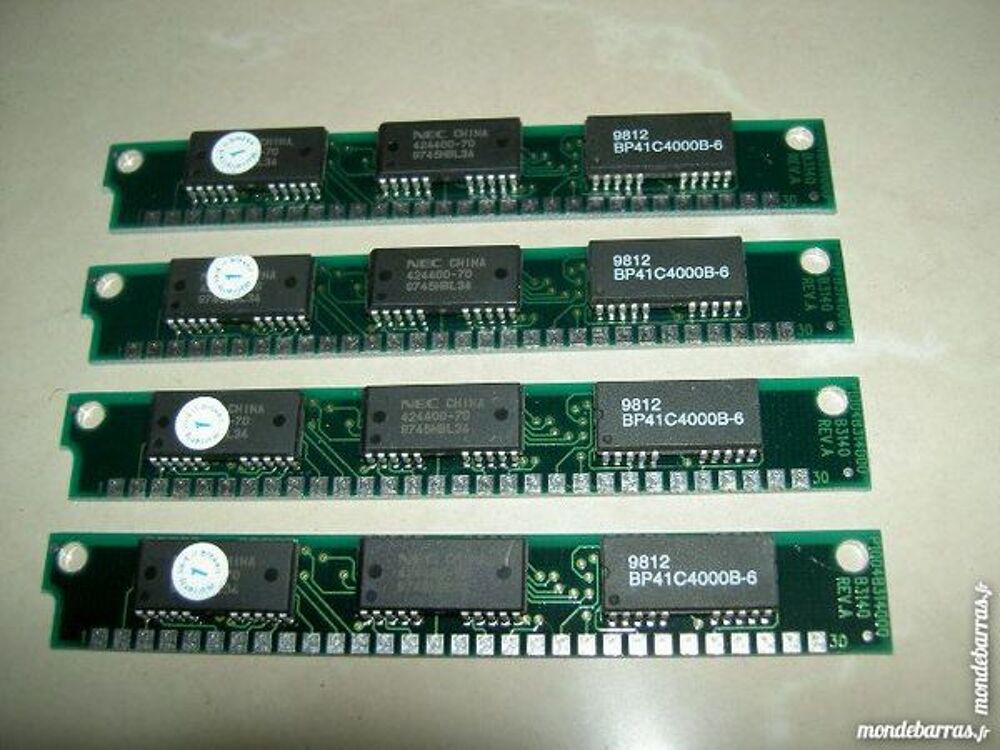 4 barrettes de RAM 30 pins de 1MB. Matriel informatique