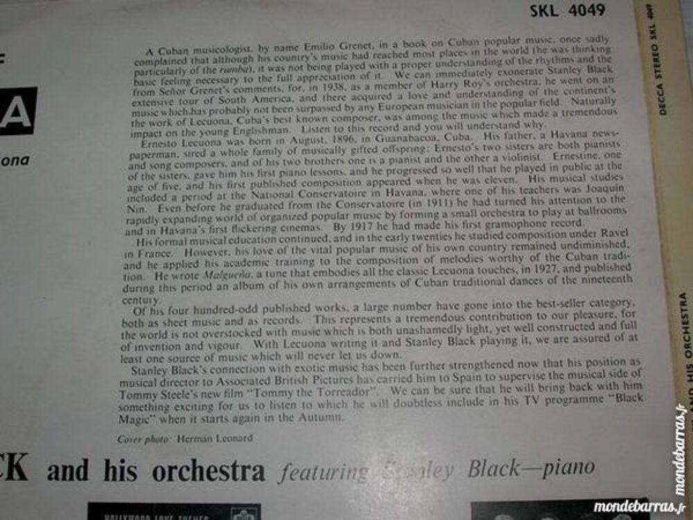33 TOURS STANLEY BLACK The music of Lecuona CD et vinyles