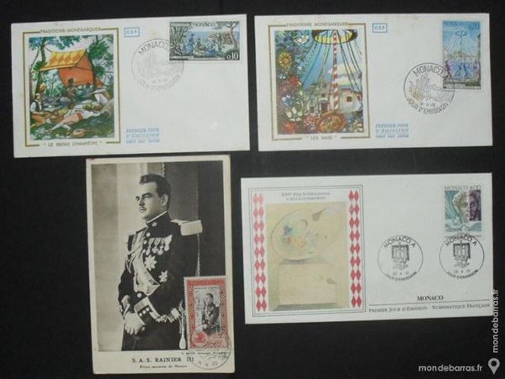 3 enveloppes 1er Jour + 1 carte postale MONACO 