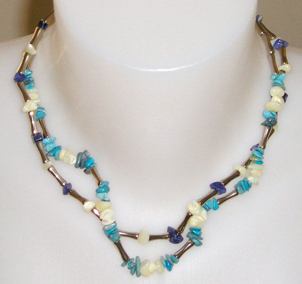 ANCIEN COLLIER VINTAGE en TURQUOISE LAPIS LAZULI Bijoux et montres