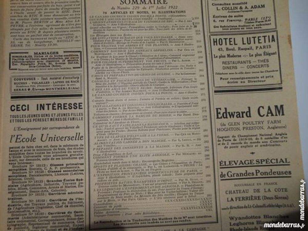 vie &agrave; la campagne N&deg;229 juillet 1922 Livres et BD
