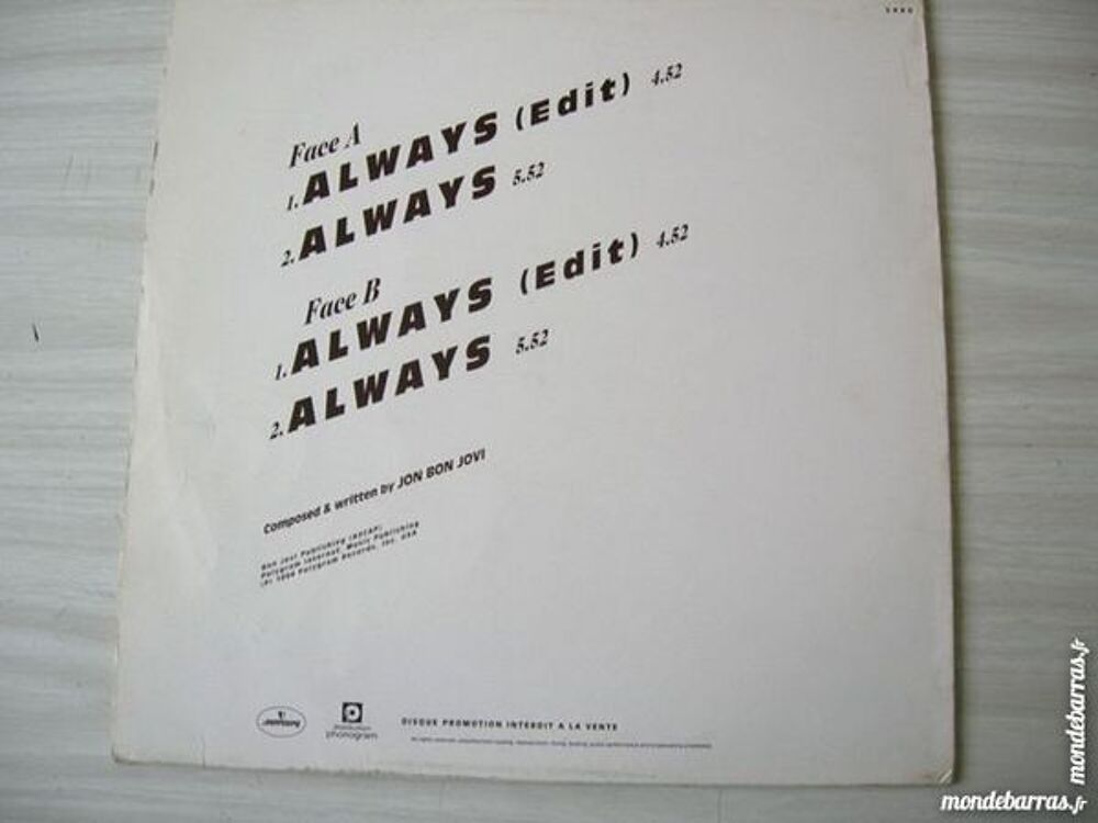 MAXI 45 Tours PROMO BON JOVI Always 4 VERSIONS CD et vinyles