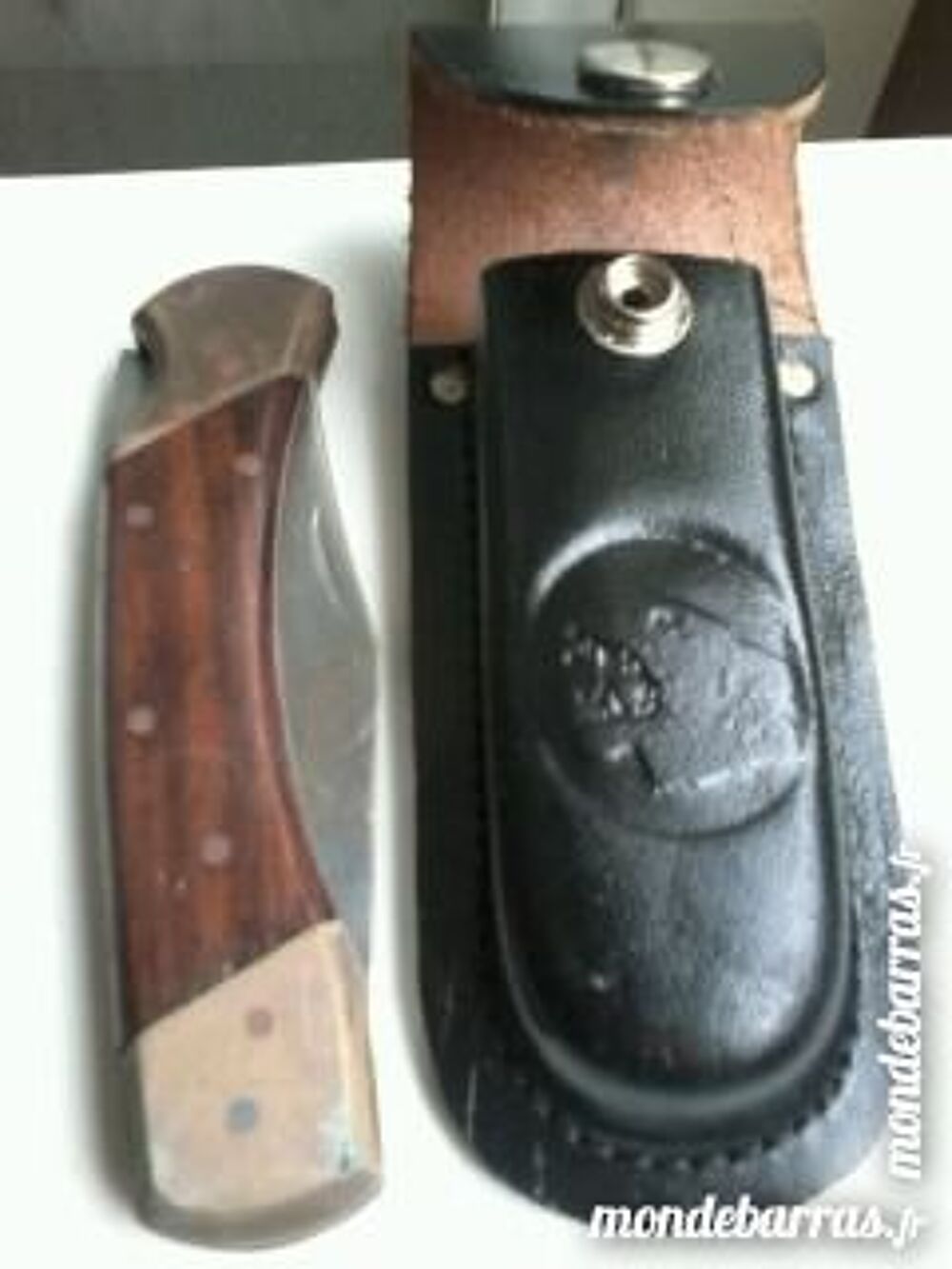 Couteau canif pliable occas.avec son &eacute;tui en cuir Cuisine