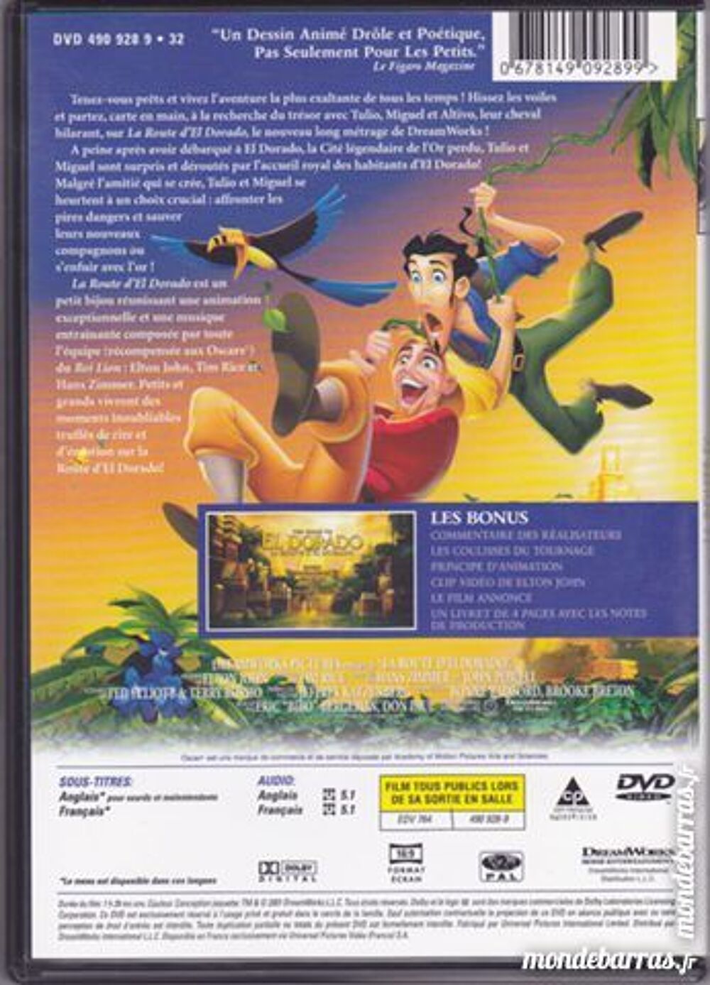 la route D' EL DORADO , DREAMWORKS DVD et blu-ray